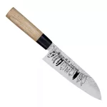 Satake Santoku Japán rozsdamentes konyhakés 59 HRC, 17 cm, magnóliafa markolat, Kapaszkodó cicák lézergravír mintázat