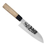 Satake Sparkling Kitty Santoku engraved Japanese kitchen knife Maneki-neko - Japanese Quality in Your Kitchen