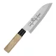 Satake Megumi Santoku Japán rozsdamentes konyhakés 56 HRC, 17 cm, gumifa markolat, Foci Budapest 2026 lézergravír mintázat