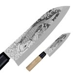 Satake Megumi Santoku graviertes japanisches Küchenmesser Koi-Karpfen - Japanische Qualität für die Küche