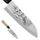 Satake Megumi Santoku engraved Japanese kitchen knife Maneki-neko - Japanese Quality in Your Kitchen