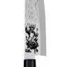   Satake Megumi Santoku Japán rozsdamentes konyhakés 56 HRC, 17 cm, gumifa markolat, Steak Bull lézergravír mintázat