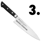 Satake Satoru Gyuto Japán rozsdamentes szakácskés 59 HRC, 21 cm, laminált markolat, BESZÓLT. LEVÁGTAM. lézergravír mintázat