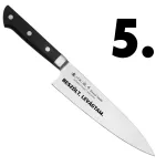 Satake Satoru Gyuto Japán rozsdamentes szakácskés 59 HRC, 21 cm, laminált markolat, BESZÓLT. LEVÁGTAM. lézergravír mintázat