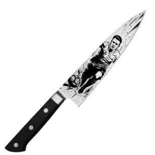   Satake Satoru Gyuto Japán rozsdamentes szakácskés 59 HRC, 21 cm, laminált markolat, FOCISTA lézergravír mintázat