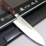 Satake Noushu Masamune Saku Shirogami 17 cm Santoku Chef's Knife with Mahogany Handle – Japanese Quality in the Kitchen