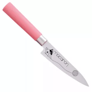   Satake Sword Smith Macaron Japán rozsdamentes univerzális konyhakés 58 HRC, 12 cm, polipropilén markolat Kiscica gombolyaggal lézergravír mintázat