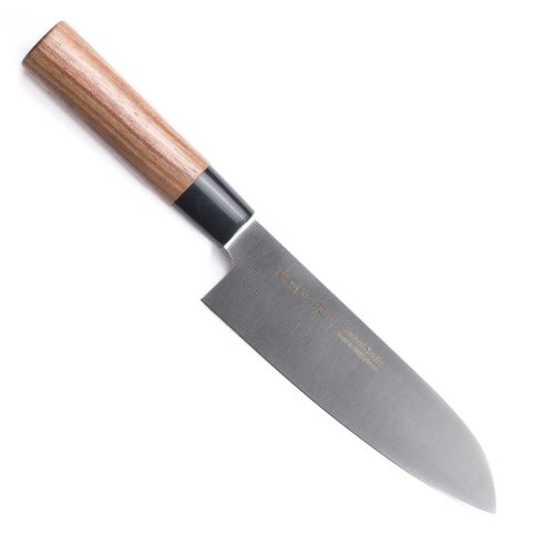 Cuțit de bucătar Satake Noushu Masamune Santoku cu mâner din lemn de nuc, lamă AUS-8A de 16,5 cm - calitate japoneză în bucătărie