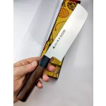 Cuțit de bucătărie Satake Noushu Masamune Saku Nakiri cu lamă AUS-8A și mâner din nuc - calitate japoneză în bucătărie